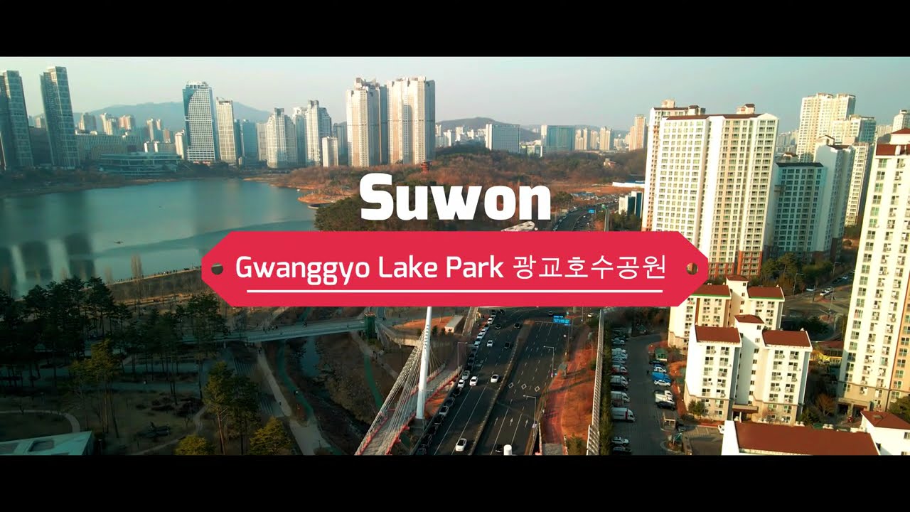 Suwon Locations - Gwanggyo The largest Lake Park, in Korea - by Drone in 4K