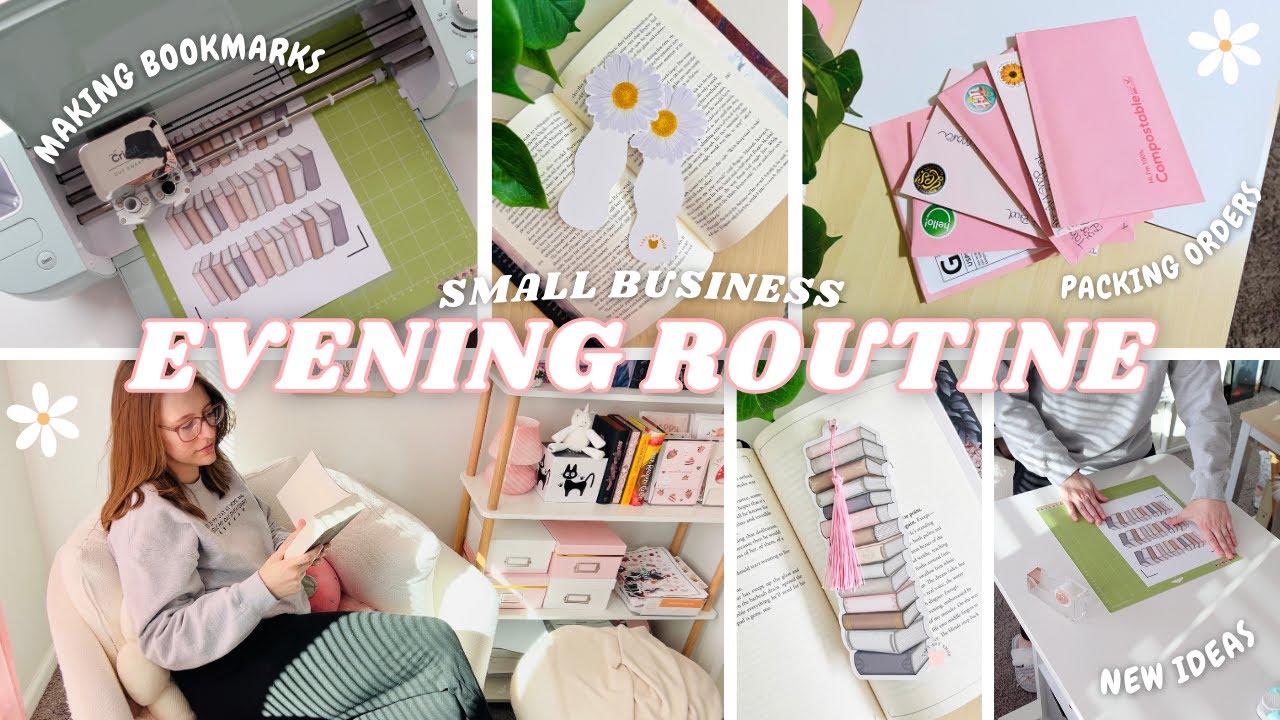 Small Business Evening Routine ✨ making bookmarks, packing orders, & sticker sheet art | studio vlog