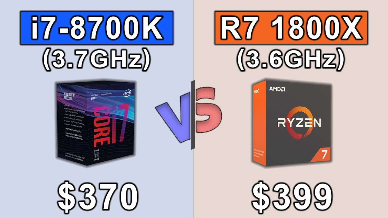 Intel Core i7 8700K (3.7GHz) vs RYZEN 7 1800X (3.6GHz)