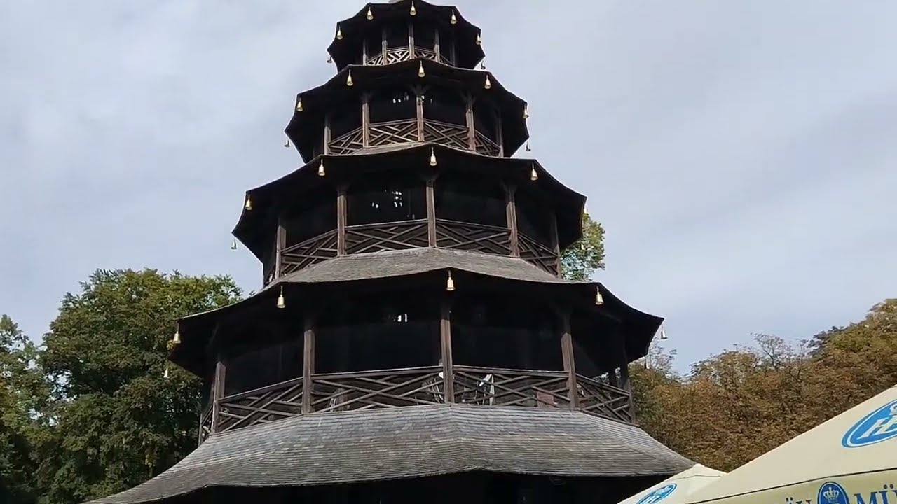 The very old Chinese tower in Munich, Germany, filmed on 25 September 2024