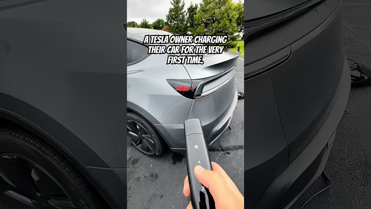 Владелец Tesla впервые заряжает свой автомобиль. #автомобиль #tesla #электромобиль #сша