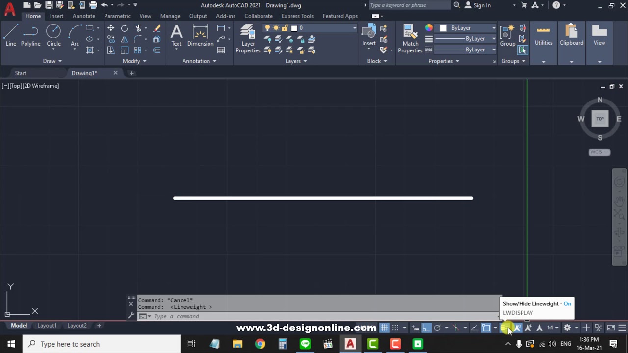 การแสดงน้ำหนักเส้น Lineweight ให้เห็นบน Viewport ของโปรแกรม Autocad