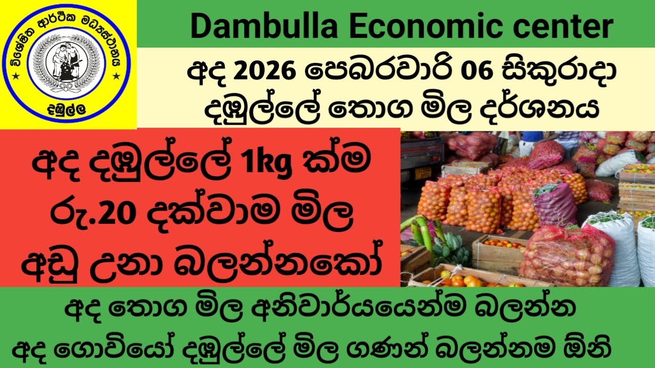 අද දඹුල්ලේ මිල මෙච්චර අඩු උනාද 😱 2026.02.06 සිකුරාදා Dambulla Market vegetable fruit wholesale price