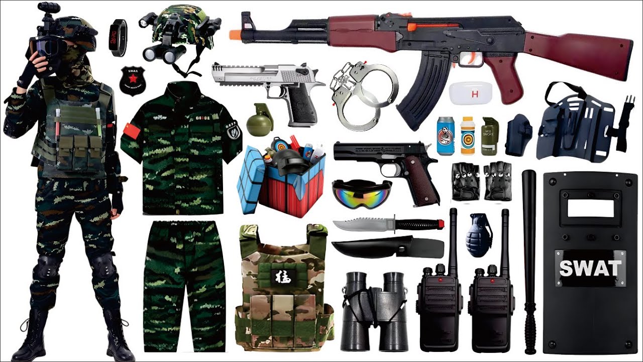 Unboxing mysterious toy box, toy gun collection, AK47 assault rifle, Desert Eagle pistol, grenade