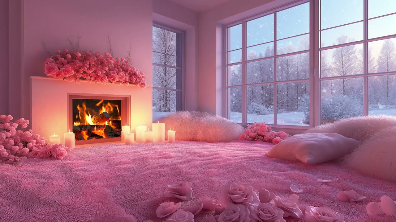 Gentle Piano Ambience by the Fireplace with Snow Outside Creating a Deep Cozy Atmosphere