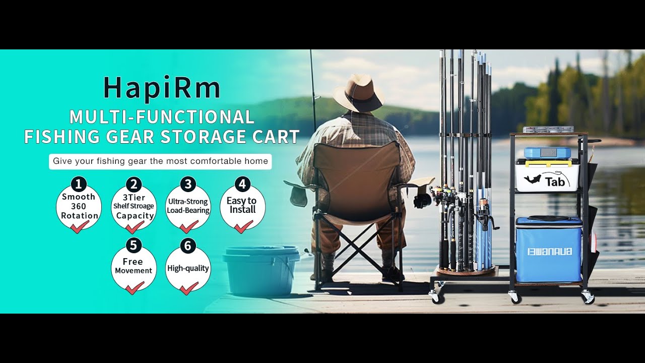 HapiRm 360 Degree Rotating Fishing Pole Holders for Garage