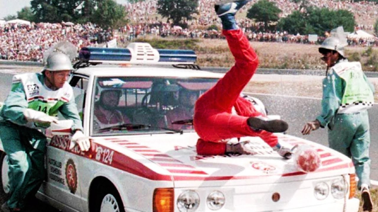 伝説のドライバー　井上隆智穂 マーシャルカーに轢かれる  1995 Hungalian Grand Prix  Taki Inoue Critical Hit