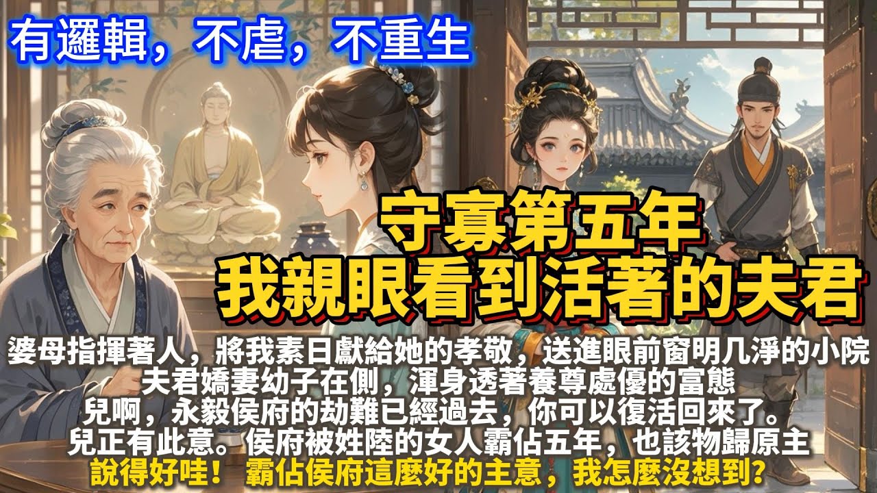 完結爽文：守寡第五年，我親眼看到活著的夫君。婆母指揮著人，將我素日獻給她的孝敬，流水般送進眼前窗明几淨的小院。 夫君嬌妻幼子在側，渾身透著養尊處優的富態。兒啊，永毅侯府的劫難已經過去，你可以復活回來了