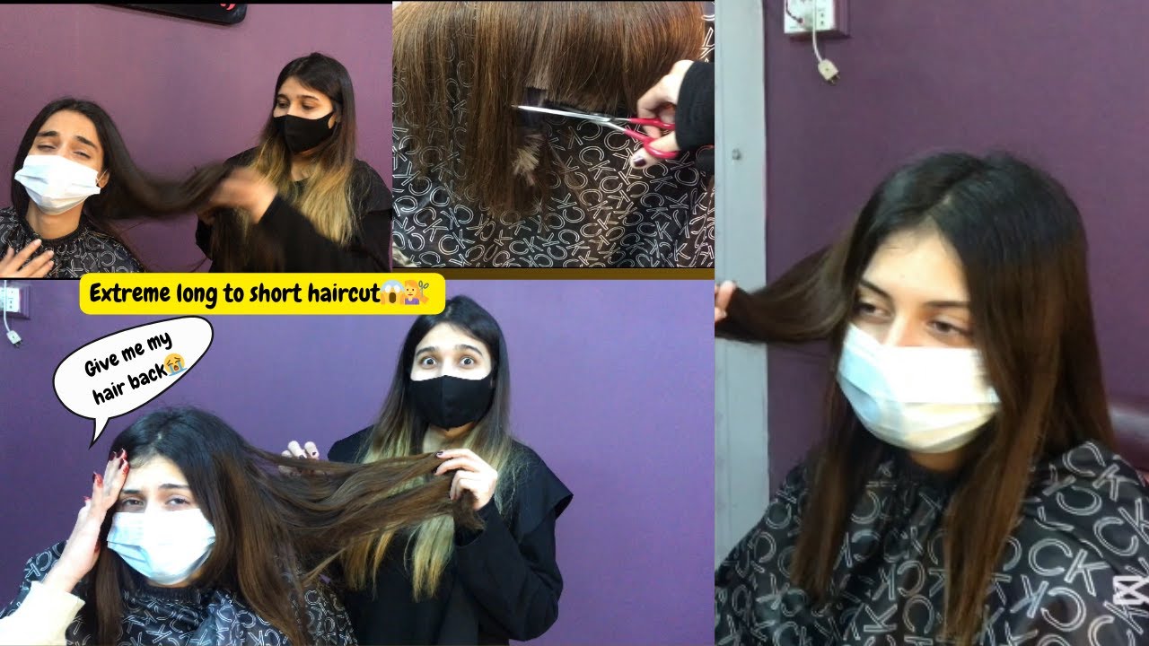 Cutting extreme long Burnt hair to short *she started crying*😱😍💇‍♀️ ||vlogs with Rida n Hoori