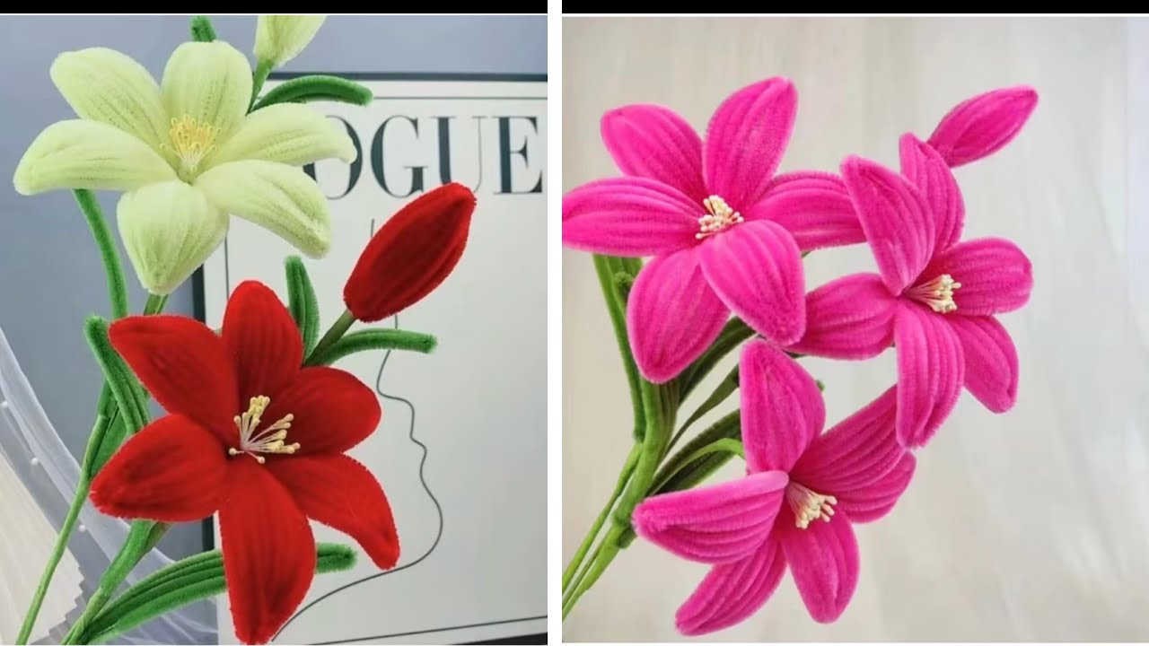 S0368 Cách làm bình hoa lily từ kẽm nhung hoa trang trí nhà đẹp