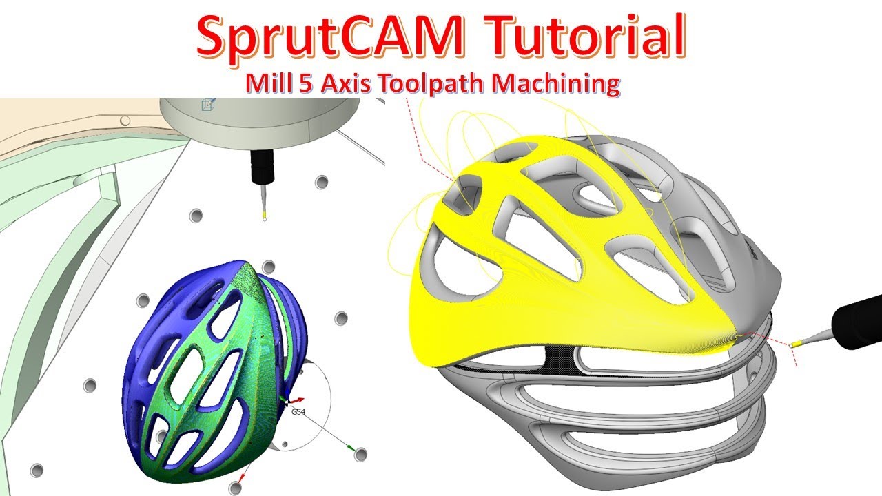 SprutCAM Tutorial #114 |  Mill 5 Axis Cutting 5D Contour & 5D Surface Toolpath - Helmet Part
