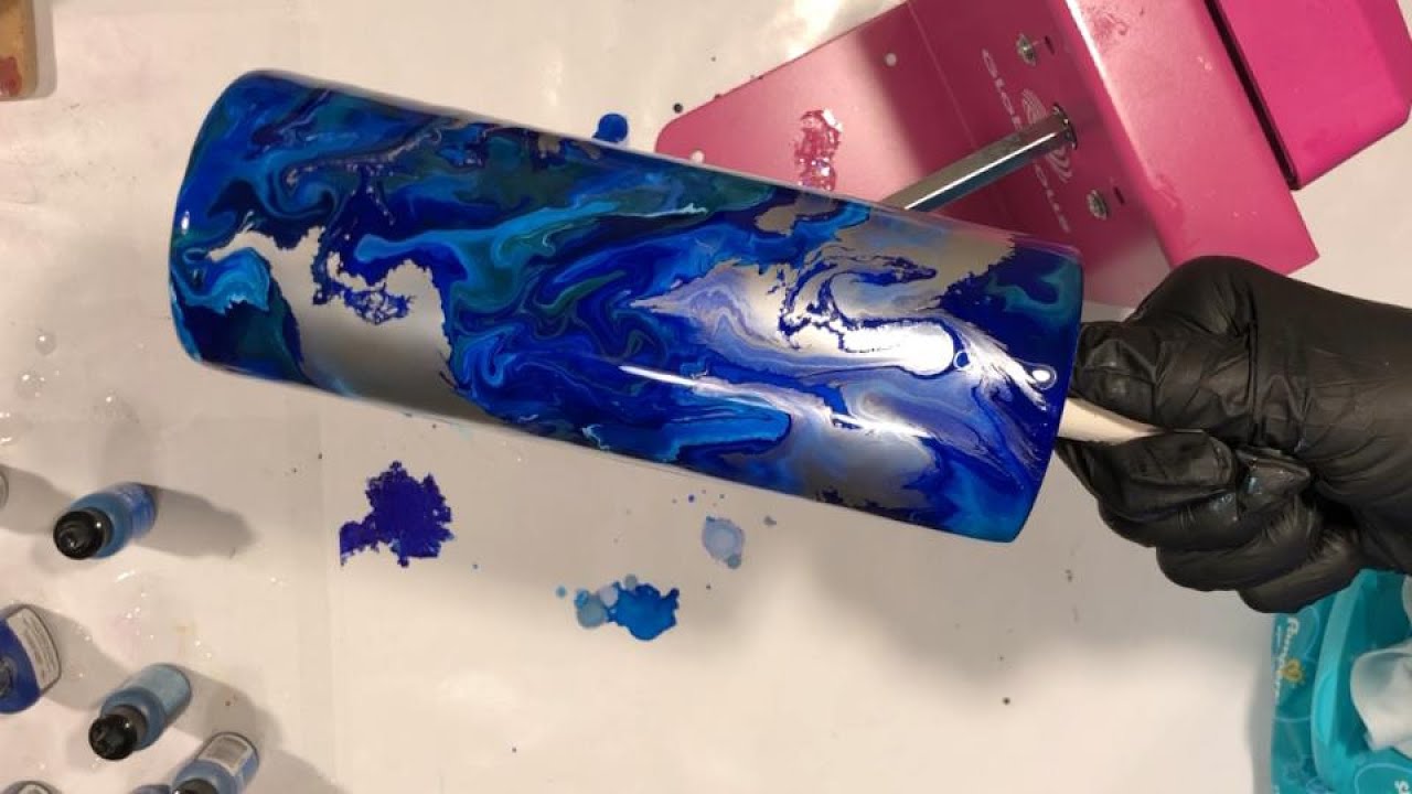 Recreating a Blues with Silver Alcohol Ink Swirl Tumbler