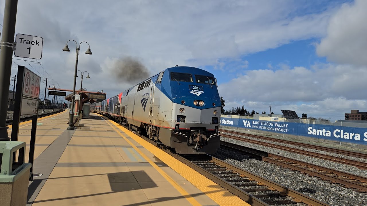 3hr Late Amtrak Coast Starlight #11 at Santa Clara Station with Tripleheader