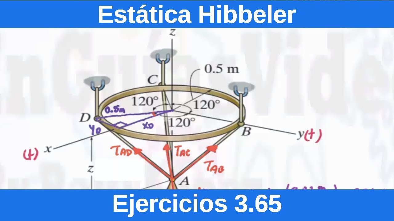 Estática Hibbeler 12 Edición. Ejercicio Resuelto (3.65) [Física][Ingeniería]