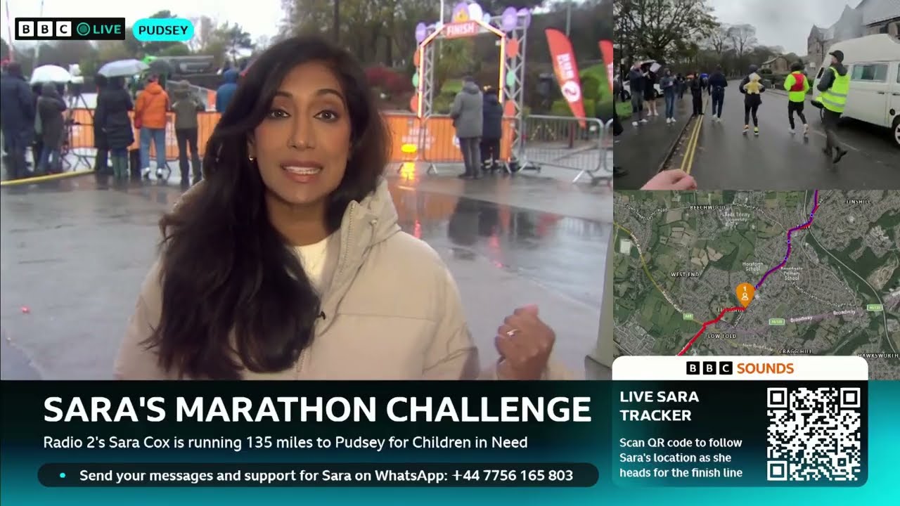 BBC live stream - Sara Cox finishes her marathon challenge for Children in Need