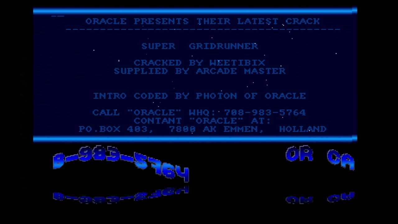 Commodore Amiga demo: Oracle - Super Gridrunner cracktro (1990)