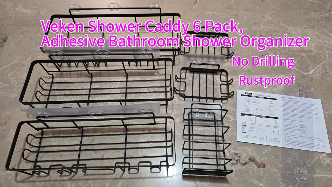 Full video here:Veken Shower Caddy 6 Pack,Adhesive Bathroom Shower Organizer.