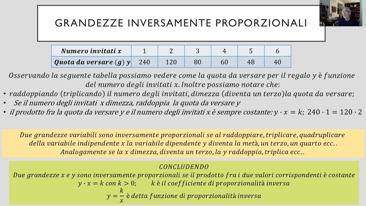 Le funzioni: Grandezze direttamente e inversamente proporzionali