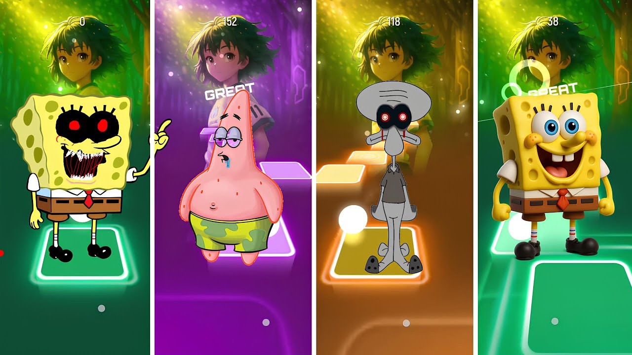 Spongebob EXE vs Patrick Star EXE vs Squidward EXE vs Spongebob Tiles hop