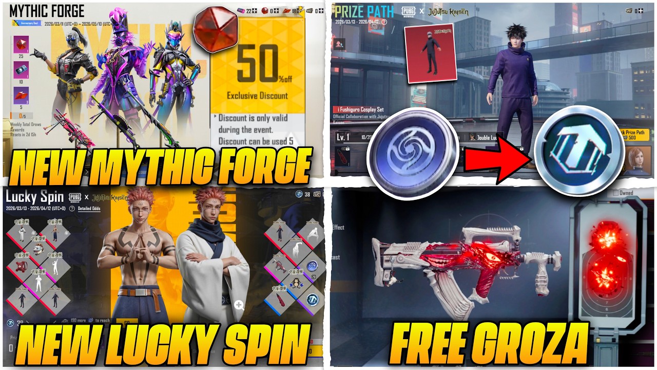 🔴 BGMI NEW MYTHIC FORGE 4.3 UPDATE / NEW PRIZE PATH OF JUJUTSU KAISAN / SUKUNA GROZA IN LUCKY SPIN
