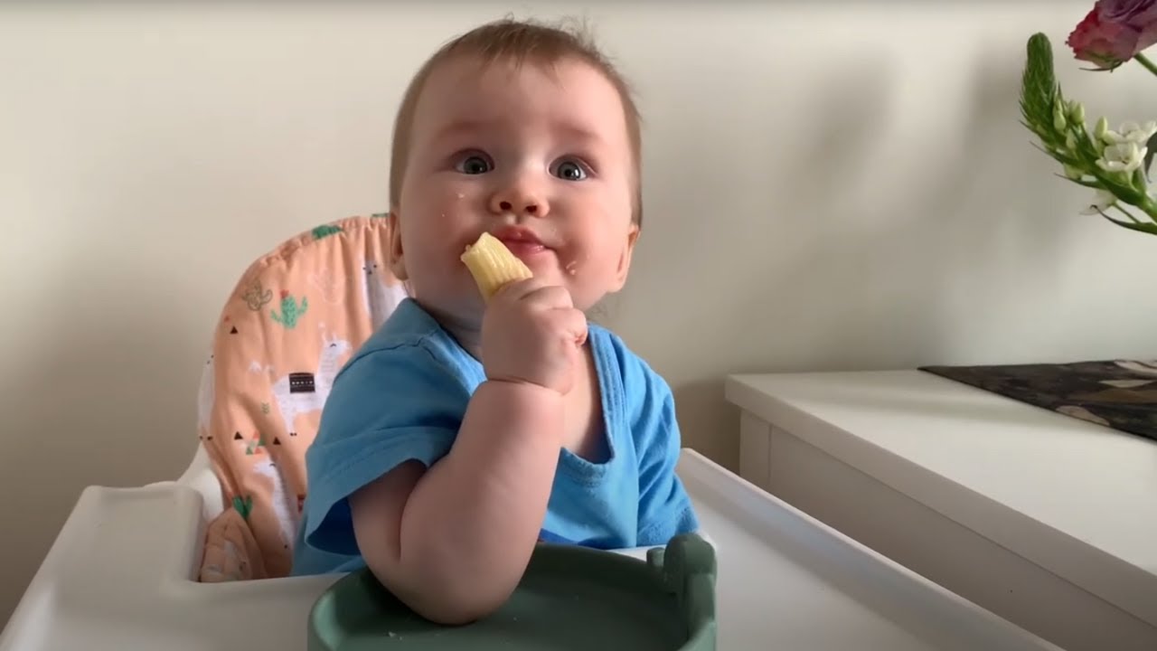 BLW: Первый раз пробует макароны 🍝 6 месяцев и 6 дней 👶 Прикорм кусочками 🦷 Будни мамы в Швеции
