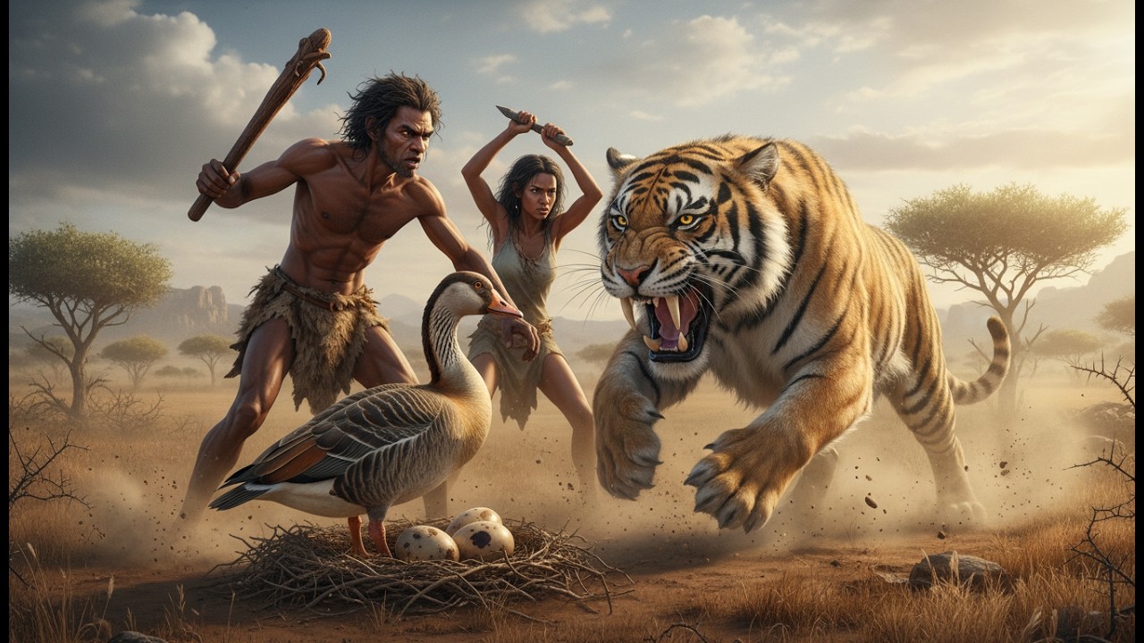 Life Millions of Years Ago: Humans vs Tiger — Saving a Goose Family -The Deadliest Encounter