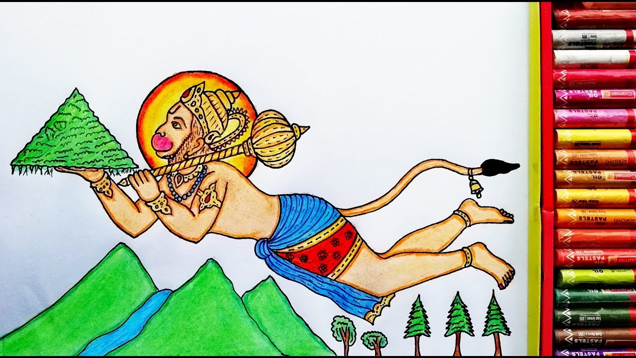 How to Draw Hanuman Ji Carrying Sanjeevni Booti | Hanuman Ji Ki Drawing | By Drawing Art