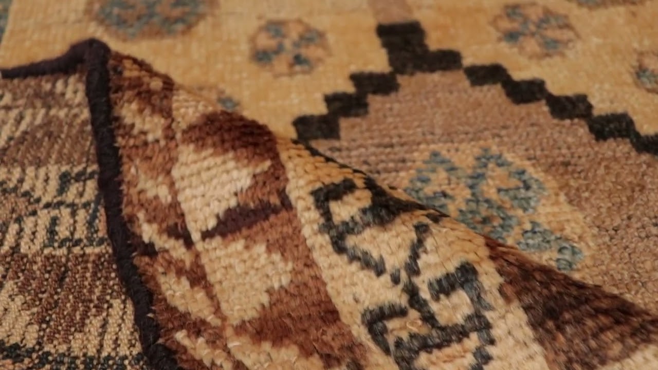 Vintage Persian Gabbeh Rug, Tribal Geometric Patterns in Beige and Blue -10485