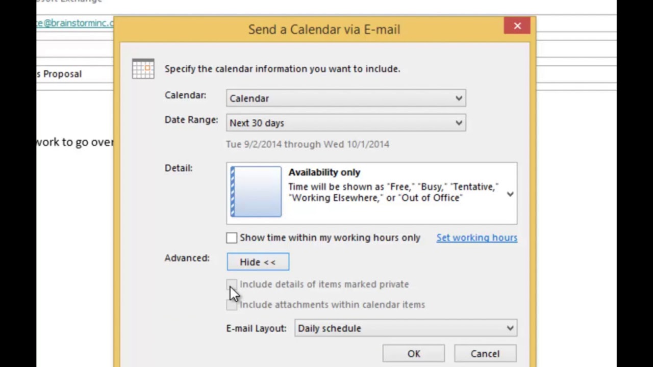 How to insert your outlook calendar into an email