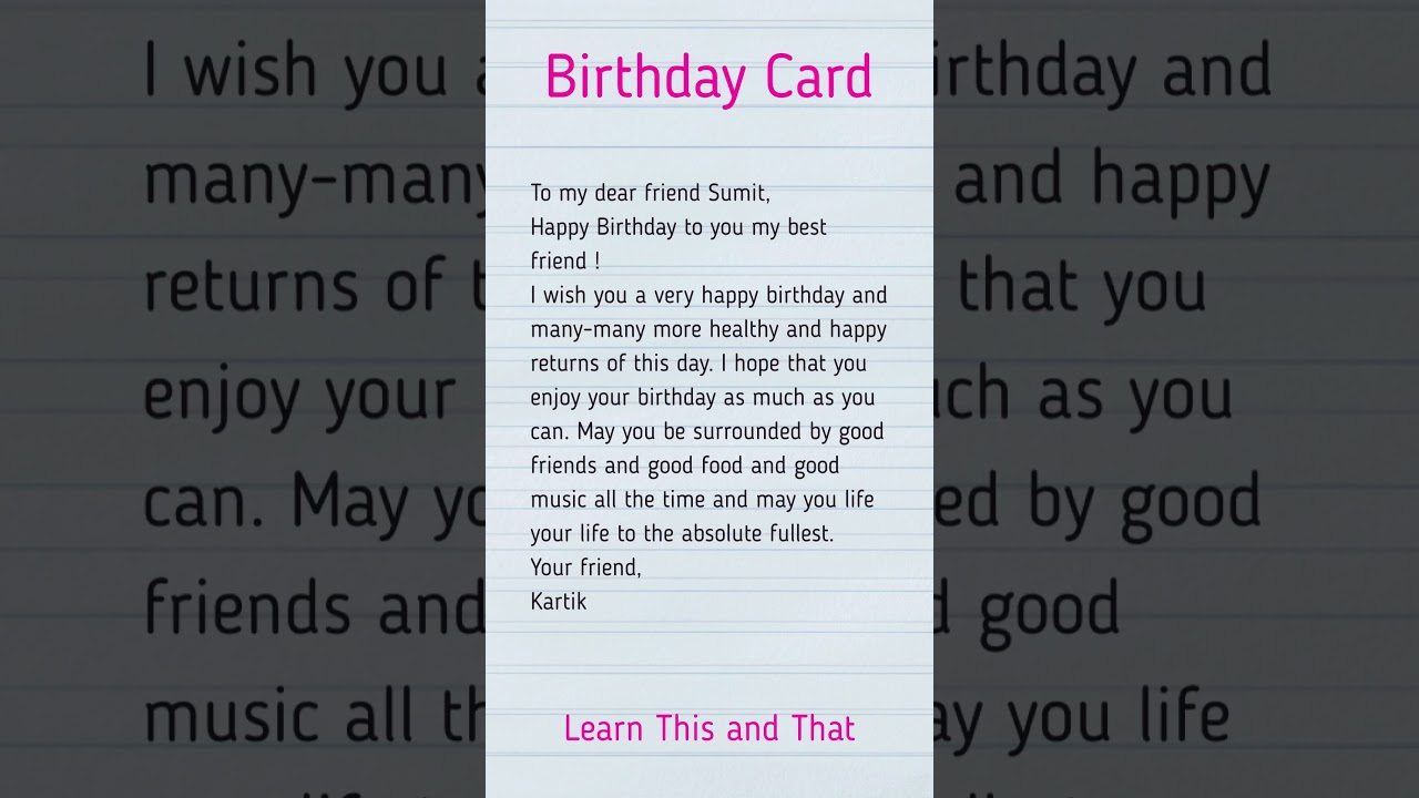 birthday card writing in English| Happy Birthday's wishes| Birthday Letter