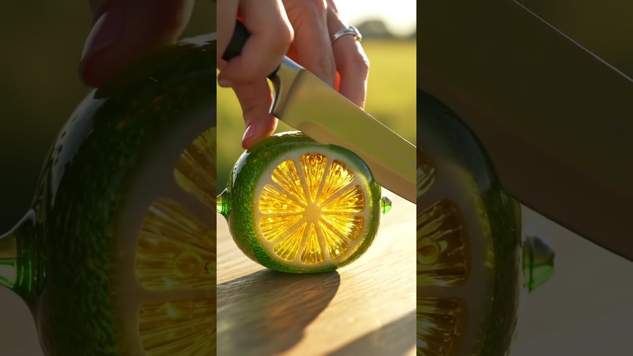 Glass Lime Slicing 🍈 | Ultra Slow-Motion ASMR | No Music, Just Knife & Citrus Sounds