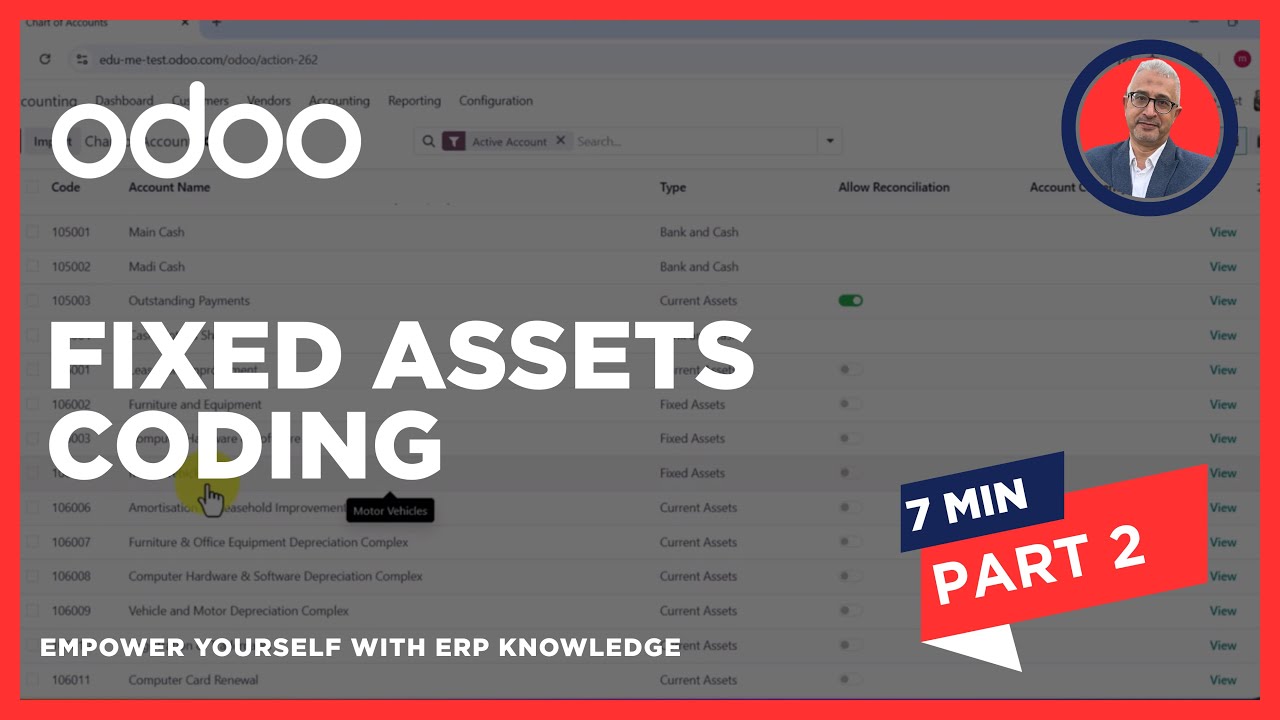 Coding Fixed Assets Accounts at Odoo Chart Account - كيفية تكويد حسابات الأصول الثابتة فى أودوو