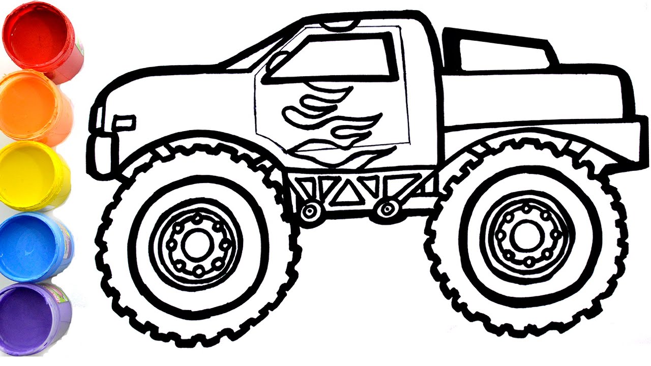 🔥 How to draw monster truck with yellow flame decal | Cómo dibujar Camión monstruo de llama amarilla