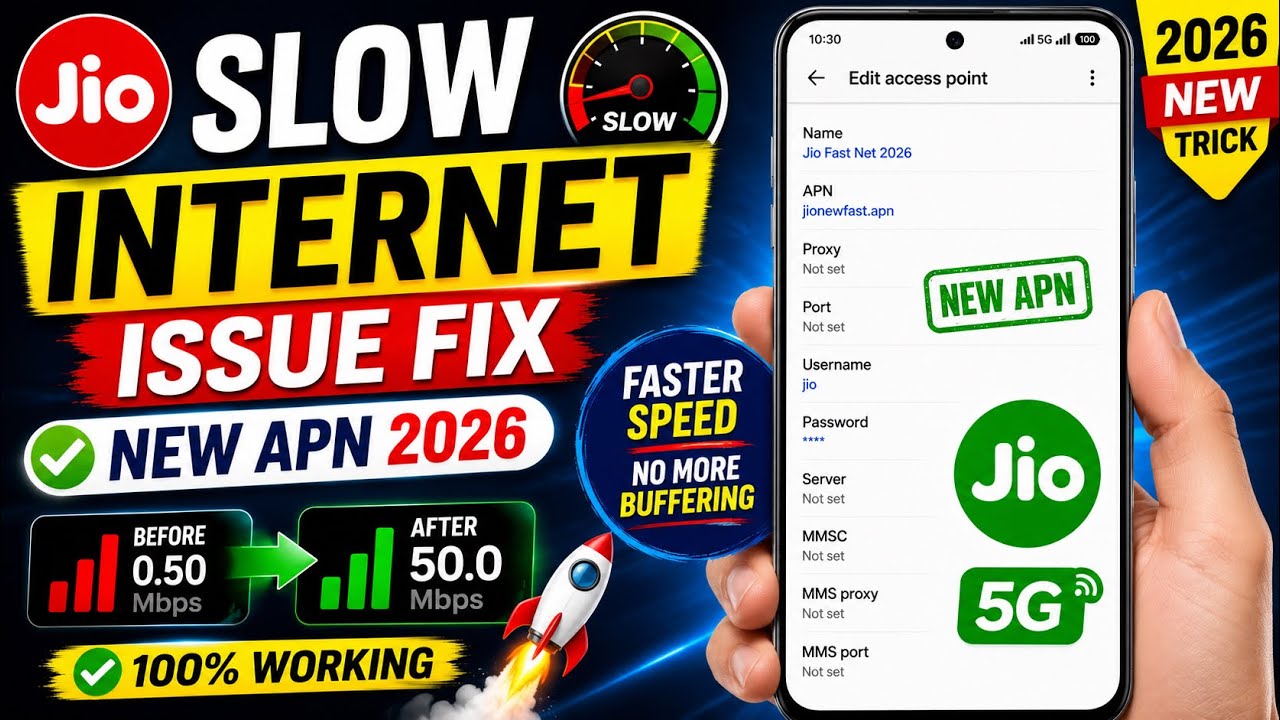 Jio Slow Internet Fix 2026 🔥 | Best Jio 4G/5G APN Settings | Slow Internet Issue Fix