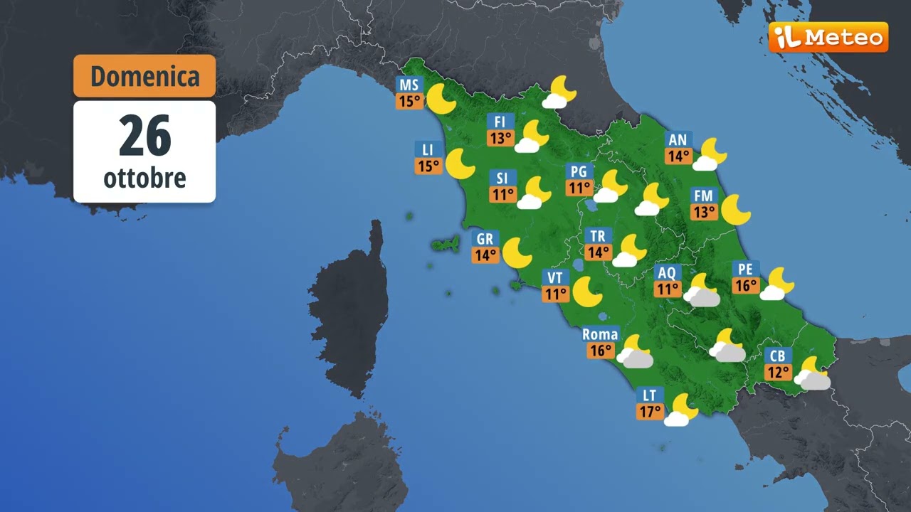 Meteo, previsioni meteo Domenica 26 ottobre 2025