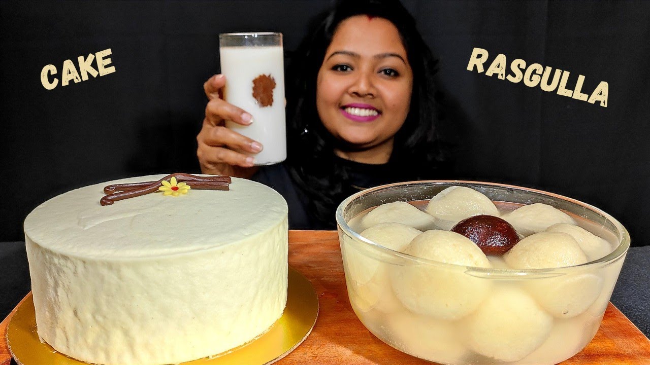 Eating ASMR 🍰 Vanilla Cake + Rasgulla + Milk | Messy Eating Food Mukbang | ASMR Cake