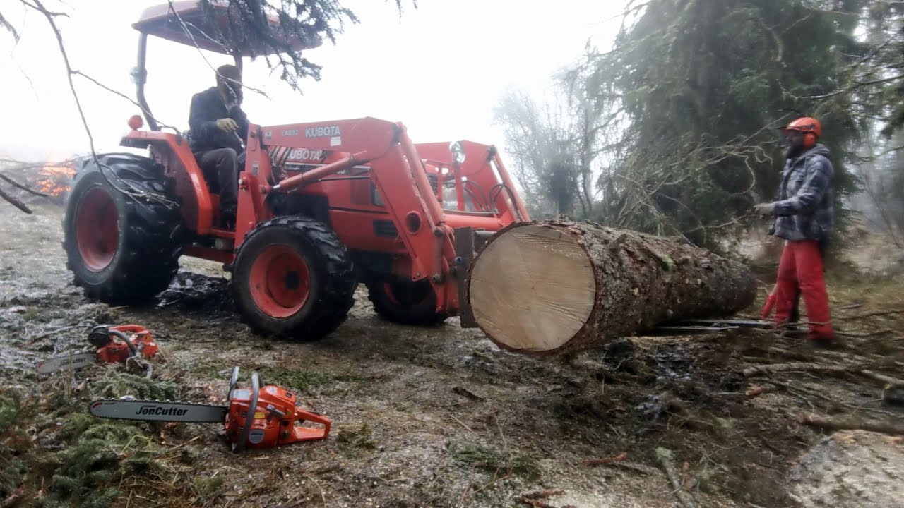 Felling Trees After a Windstorm using the JonCutter G5800 and  its Baby Brother the JonCutter G2500