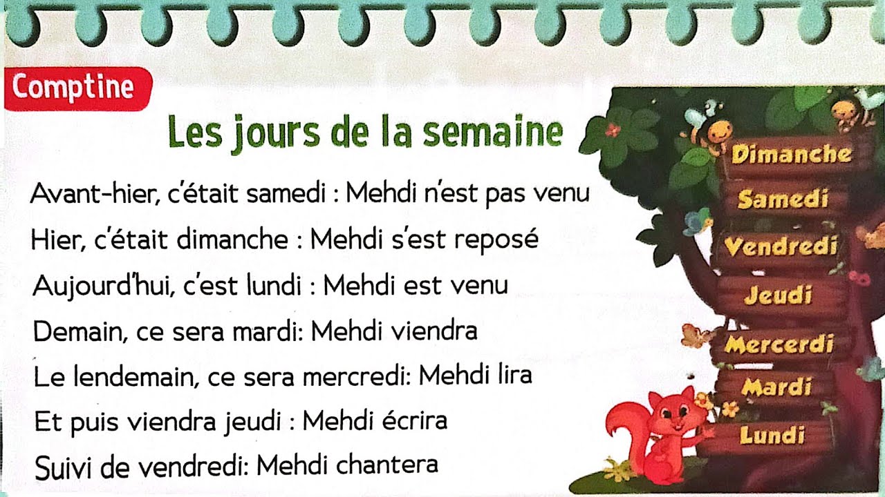 Les jours de la semaine le trésor des mots CP