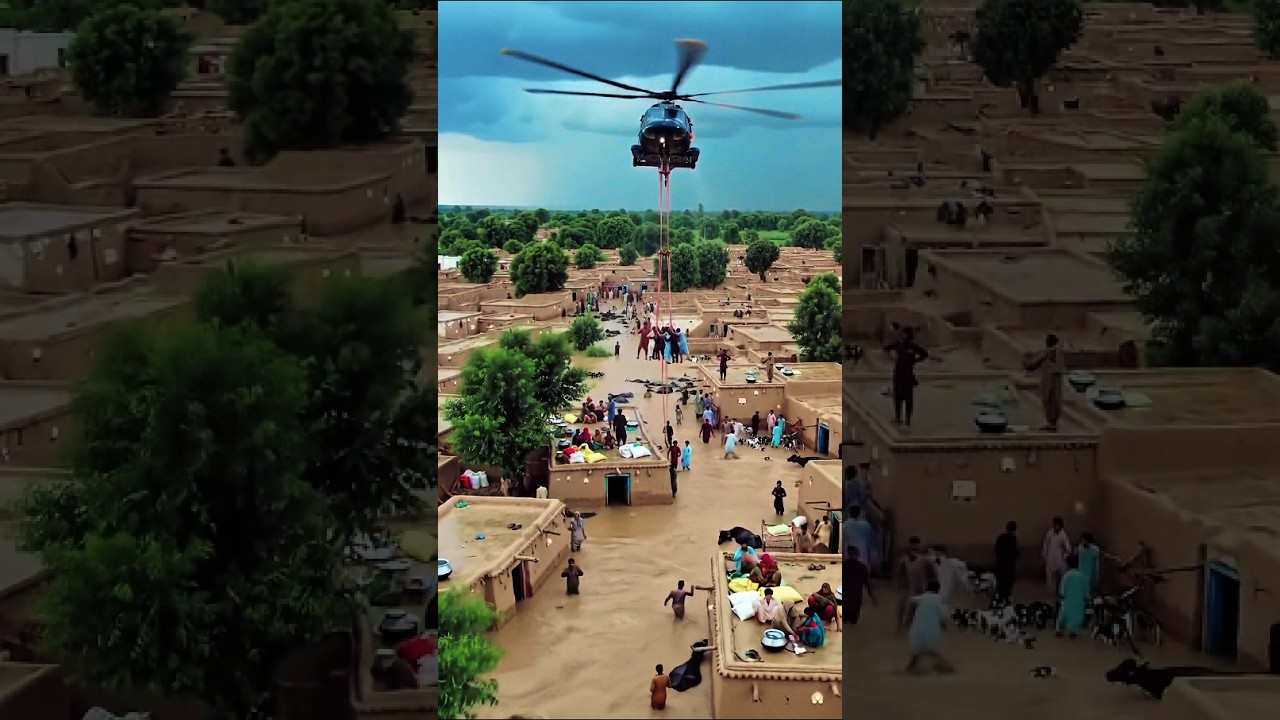 Helicopter Rescue Operation in Flooded Village | Emotional Disaster Scene 2025 #viral #fyp #flood