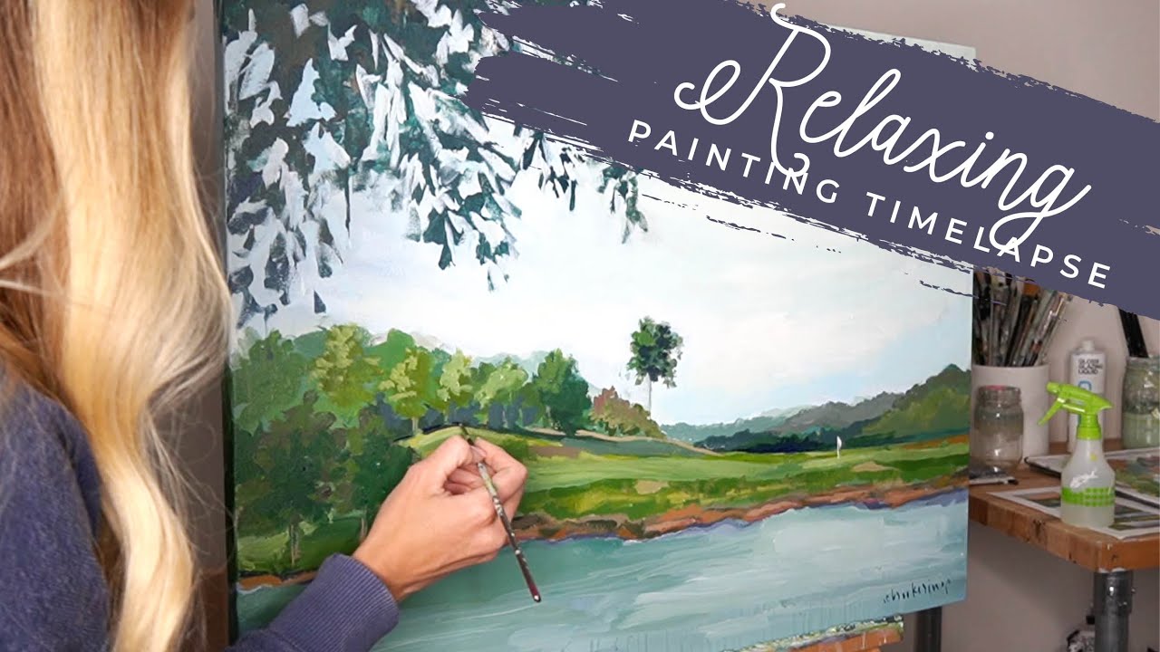 Relaxing Acrylic Painting Timelapse - Golf Course Landscape