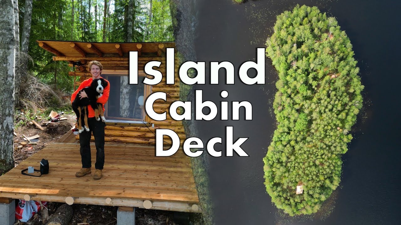 DIY Log Deck For Our Island Tiny Home | Building a Mini Log Cabin on Our Island Ep.22