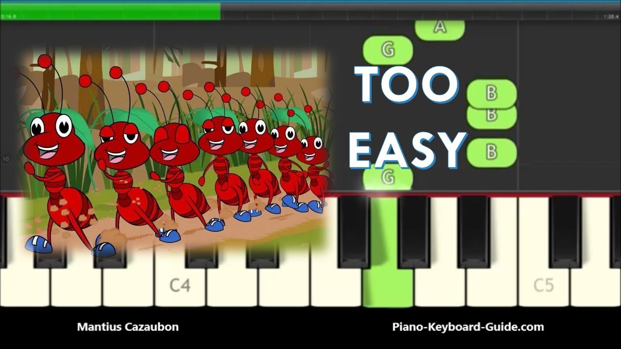 The Ants Go Marching One By One Song - Slow Easy Piano Tutorial - Right Hand