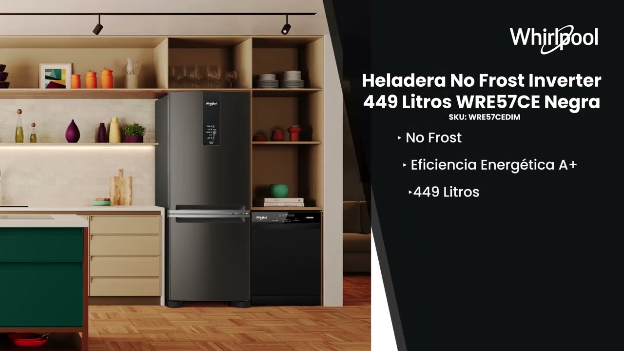 Heladera No Frost Inverter 449L Whirlpool WRE57CE Negra