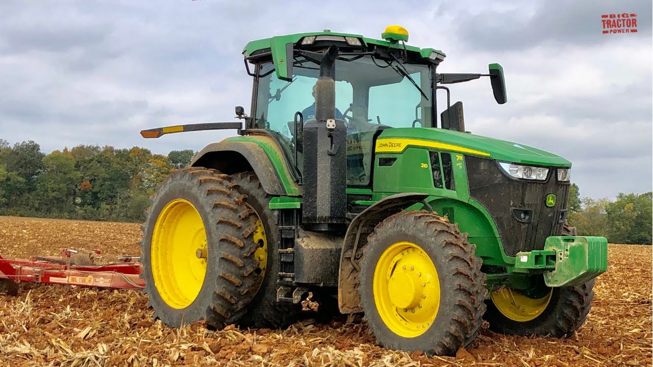JOHN DEERE 7R 210 Tractor & 50ft Harrow Working on Fall Tillage