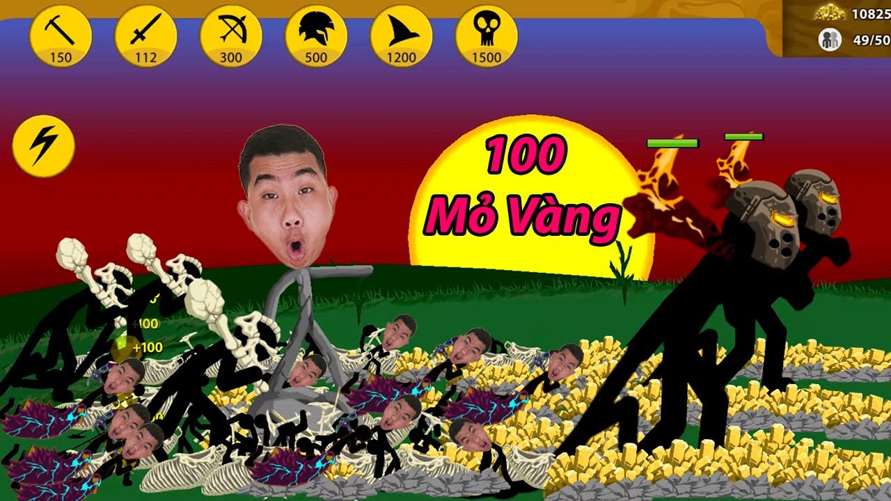 Quân Híp Chơi Game Stick war legacy Và Tạo Ra 100 Mỏ Vàng Cùng 500 Anh Em Người Que