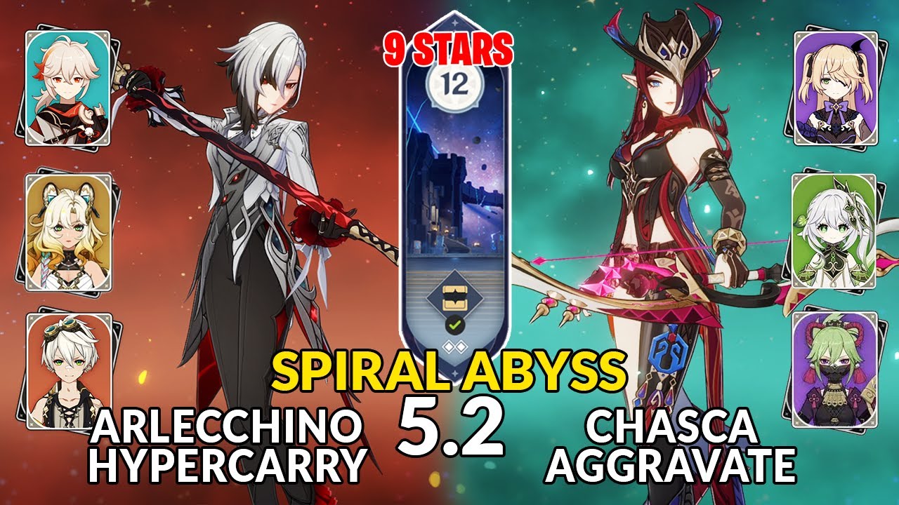 New 5.2 Spiral Abyss | Arlecchino Hypercarry and Chasca Aggravate Clear | Genshin Impact Floor 12