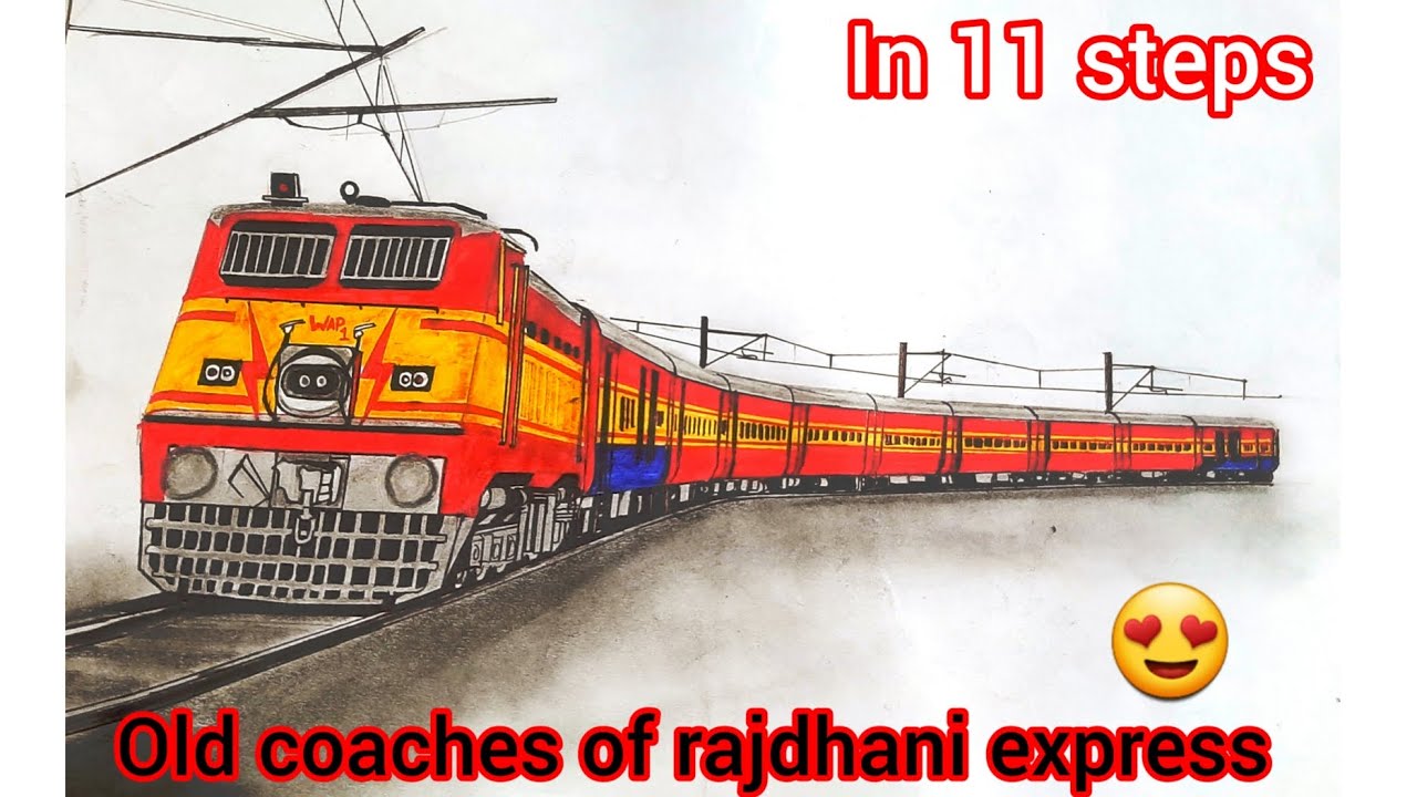 how to draw wap1/old coaches of rajdhani exp. In just 11 easy steps|Trackside sketches|#traindrawing