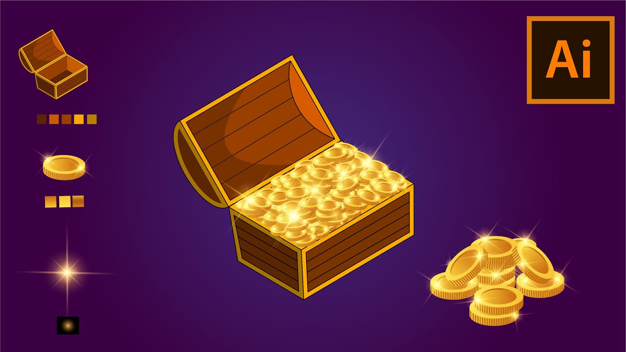 How to create isometric gold chest illustration|Adobe illustrator tutorials