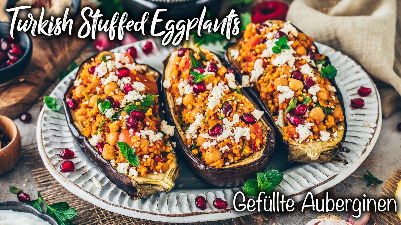 Türkische gefüllte Auberginen mit Bulgur und Kichererbsen - Vegan