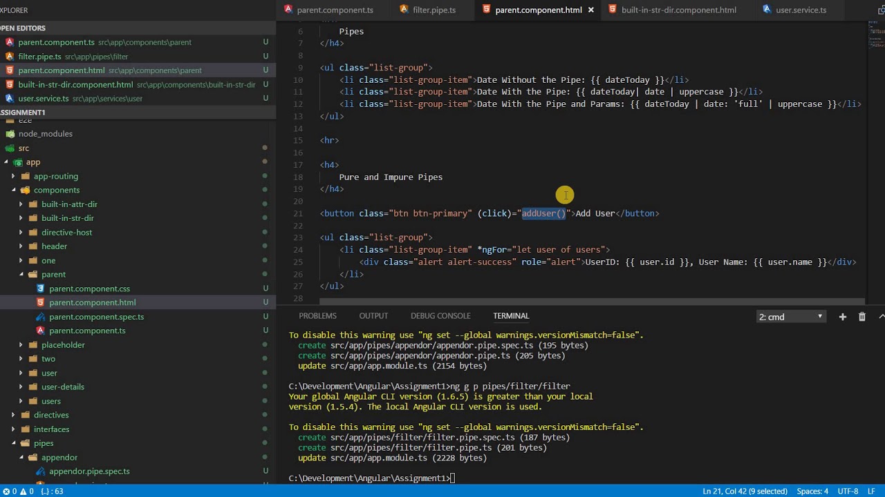 Angular Training Part 5 - Impure Pipes in Angular and how can we create one